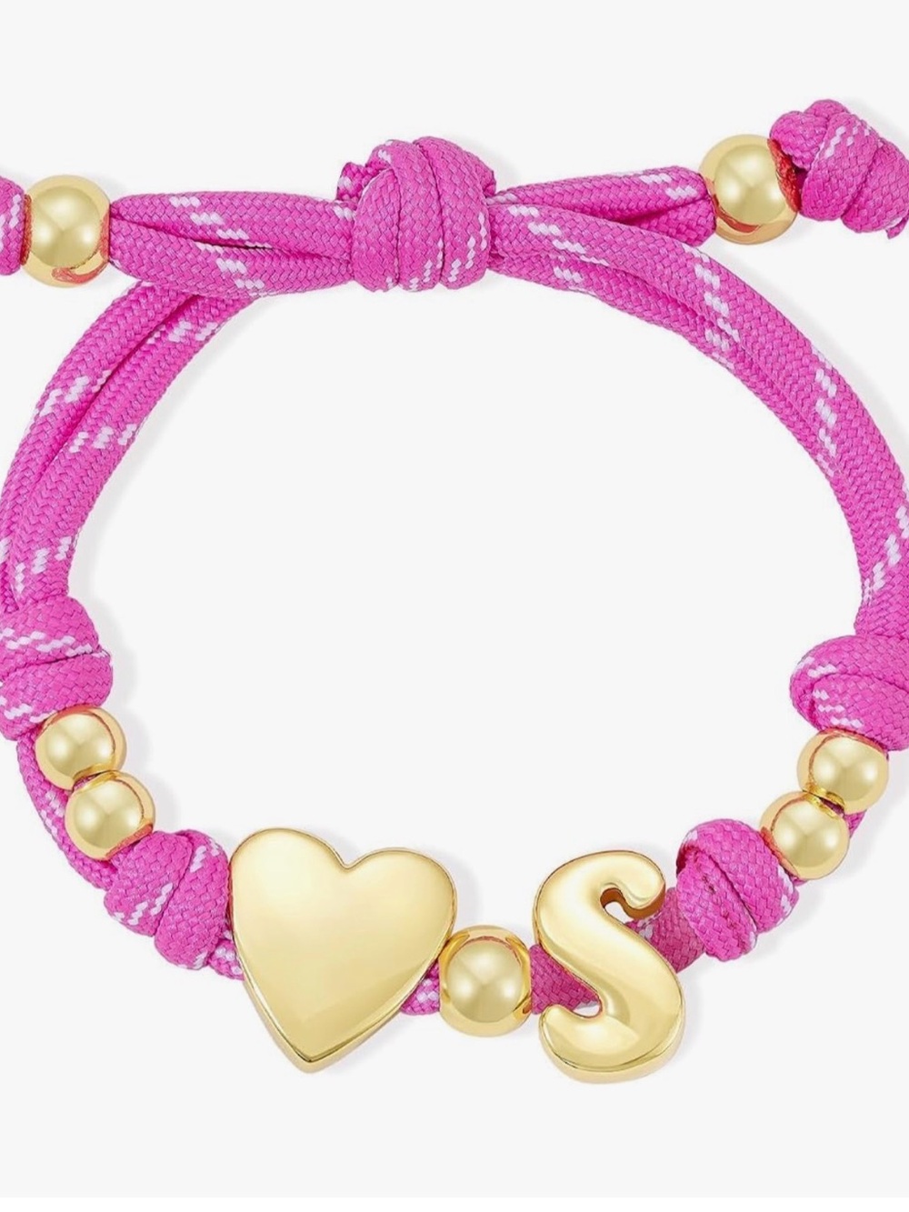 NEW 14K Gold Plated Gold Heart & S Initial Pink Cord Bracelet